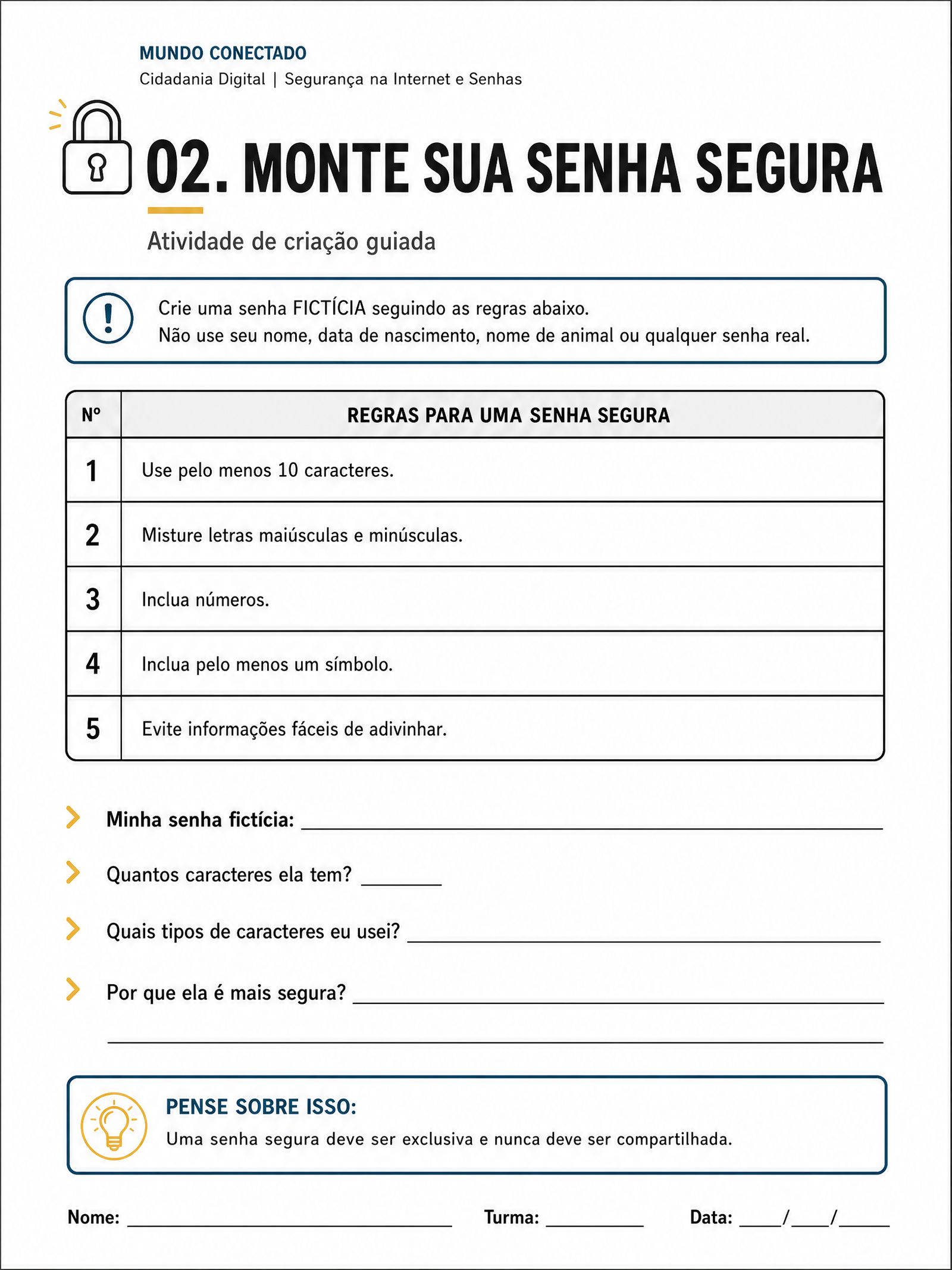 Atividade 02: Monte sua Senha Segura