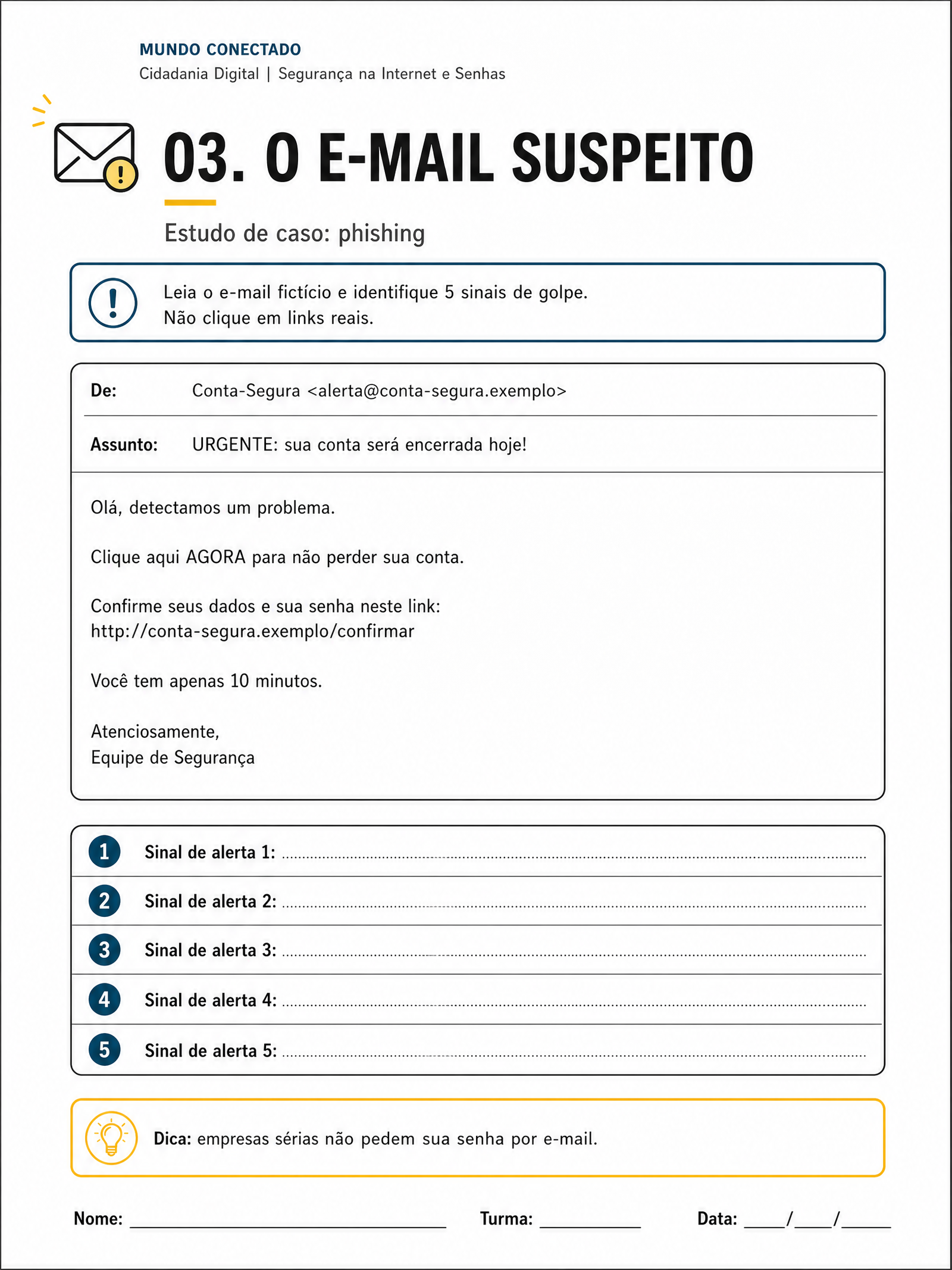 Atividade 03: Identificando E-mail Suspeito