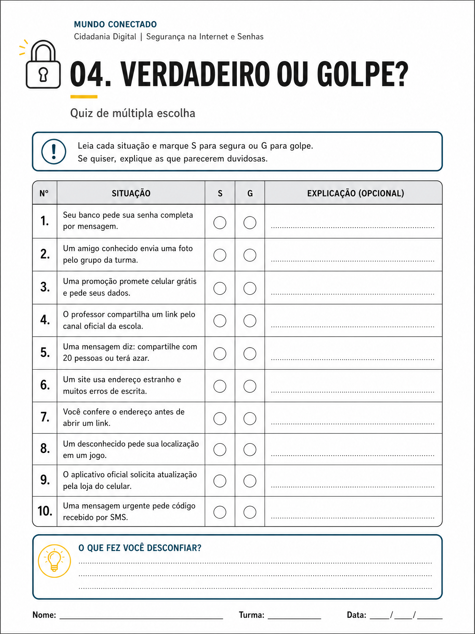 Atividade 04: Verdadeiro ou Golpe na Web