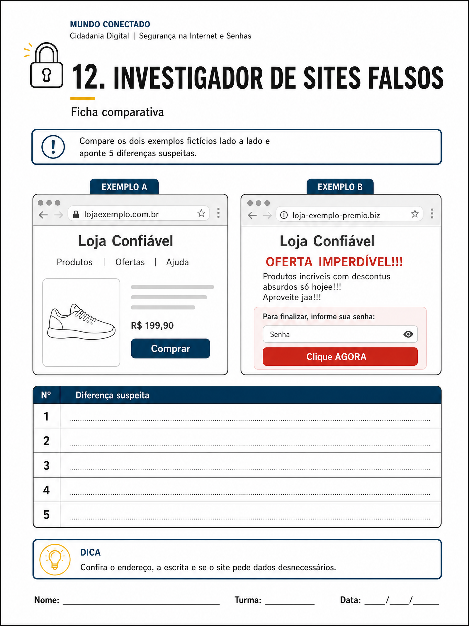 Atividade 12: Investigador de Sites Falsos